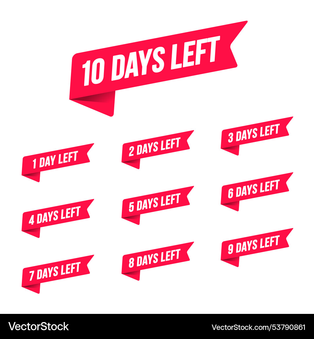 Red flag label with counter 10 to 1 days Vector Image