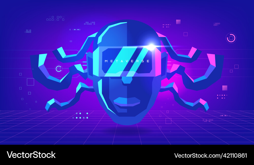 Robot head in augmented or virtual reality Robot head in augmented or virtual reality vector image