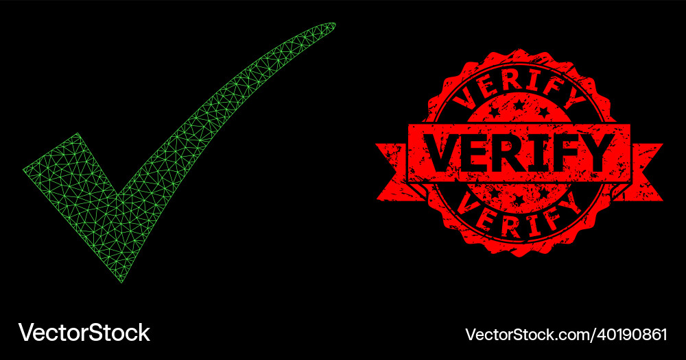 Scratched verify seal and web network confirm tick Scratched verify seal and web network confirm tick Vector Image