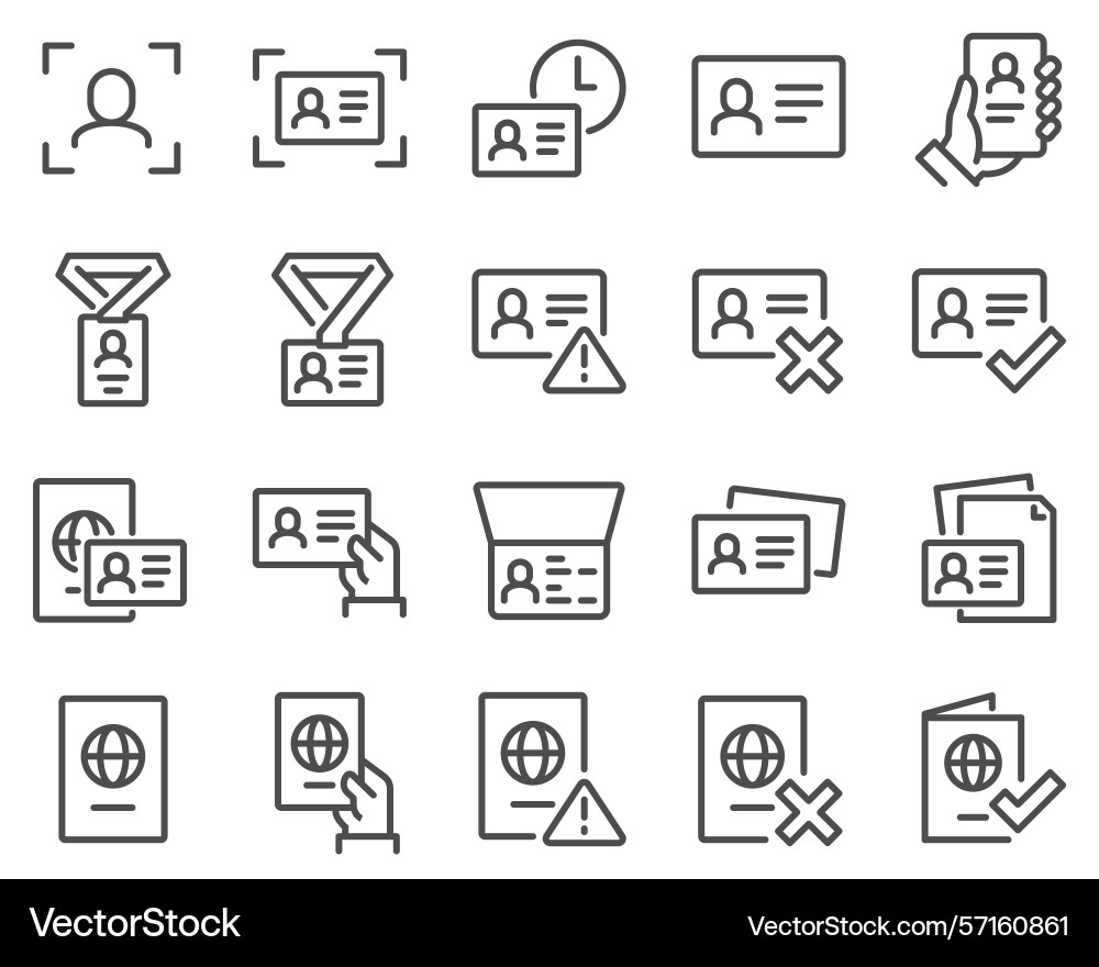 Simple set of id and verification related line Simple set of id and verification related line vector image