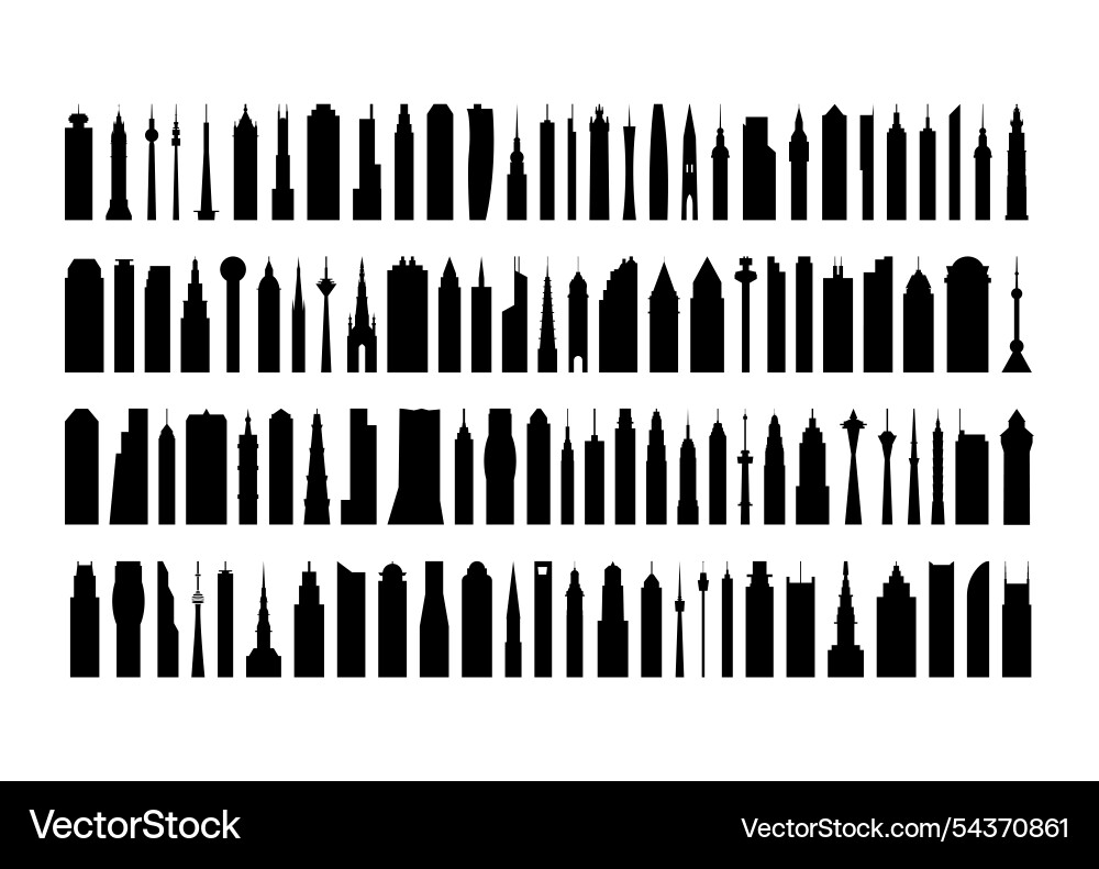 Tower icon collection isolated black and white Tower icon collection isolated black and white vector image