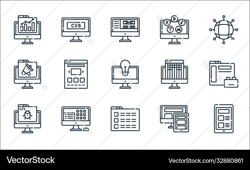 Web development line icons linear set quality Web development line icons linear set quality vector image