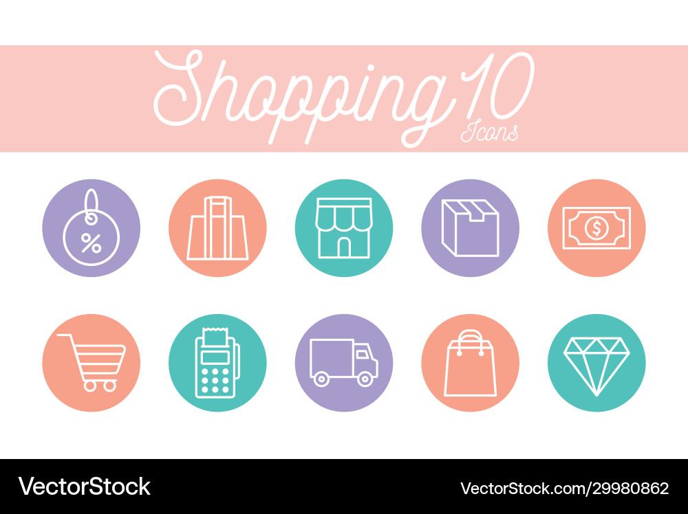 10 shopping line and block style icon set vector image