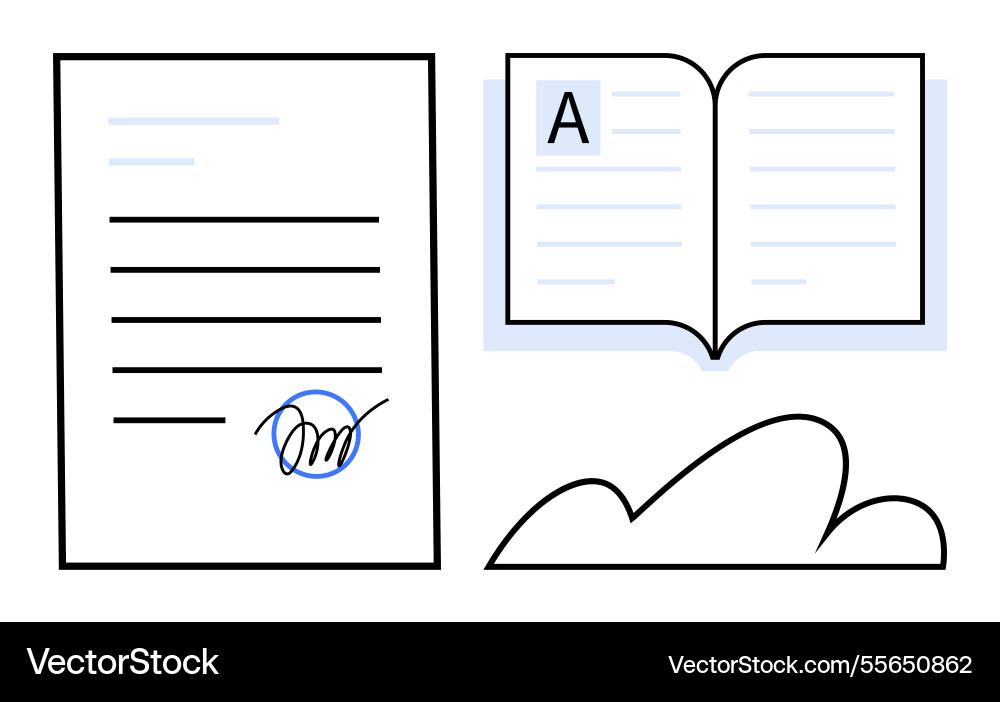 Document with signature open book and cloud Document with signature open book and cloud vector image
