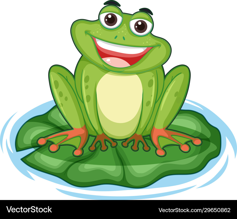 Happy frog with big smile sitting on leaf Happy frog with big smile sitting on leaf vector image