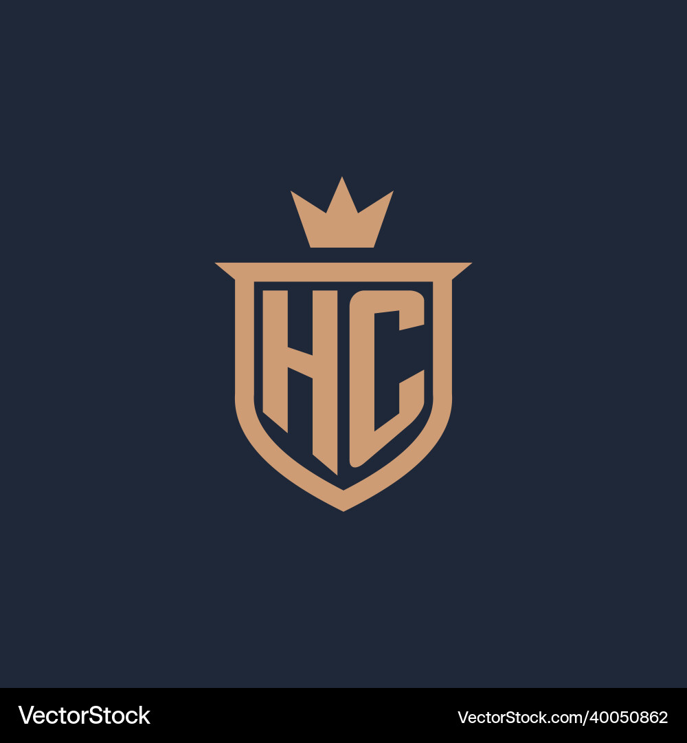 Hc monogram initial logo with shield and crown Hc monogram initial logo with shield and crown Vector Image