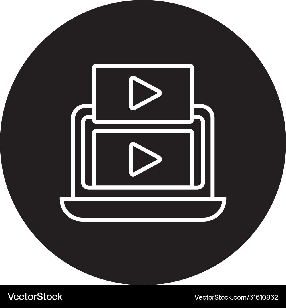 Laptop computer with media player line style Vector Image