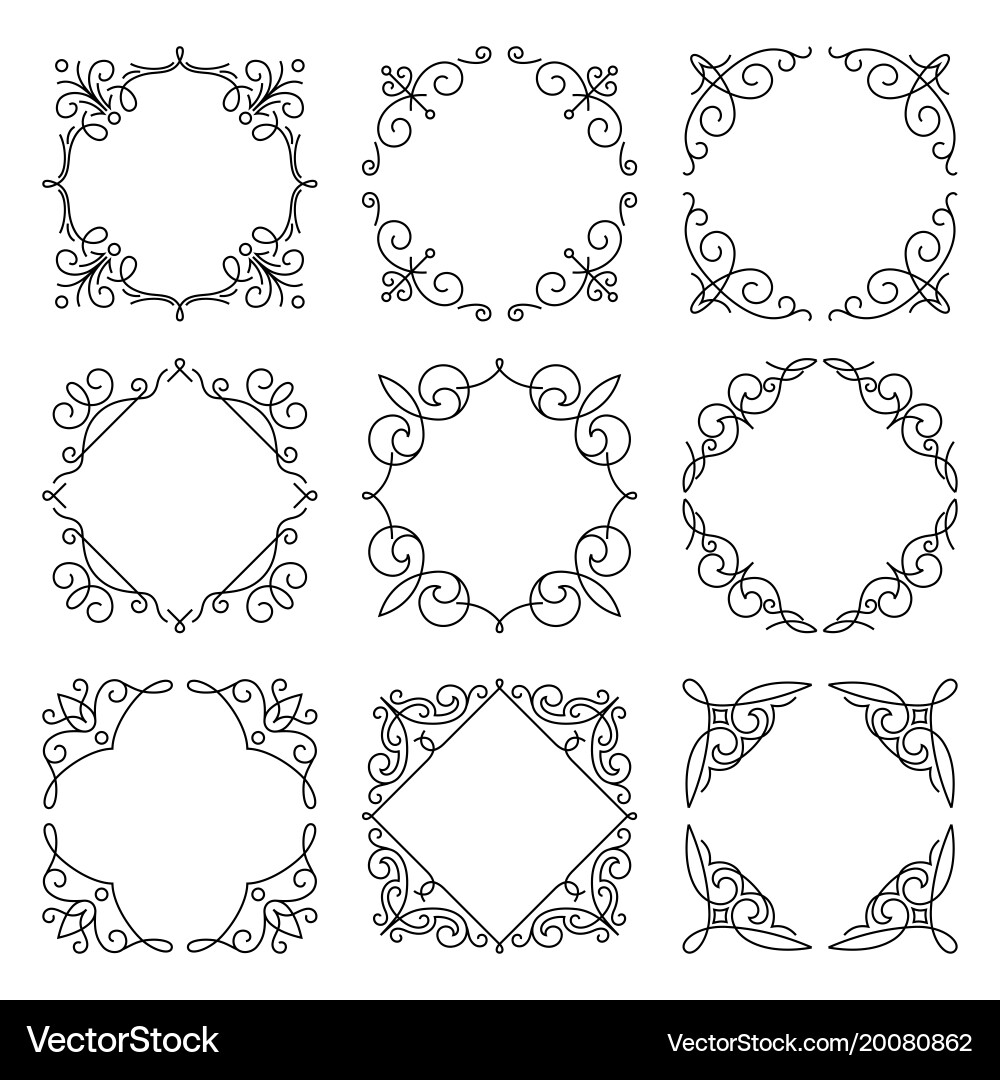 Line monogram frames set background vector image
