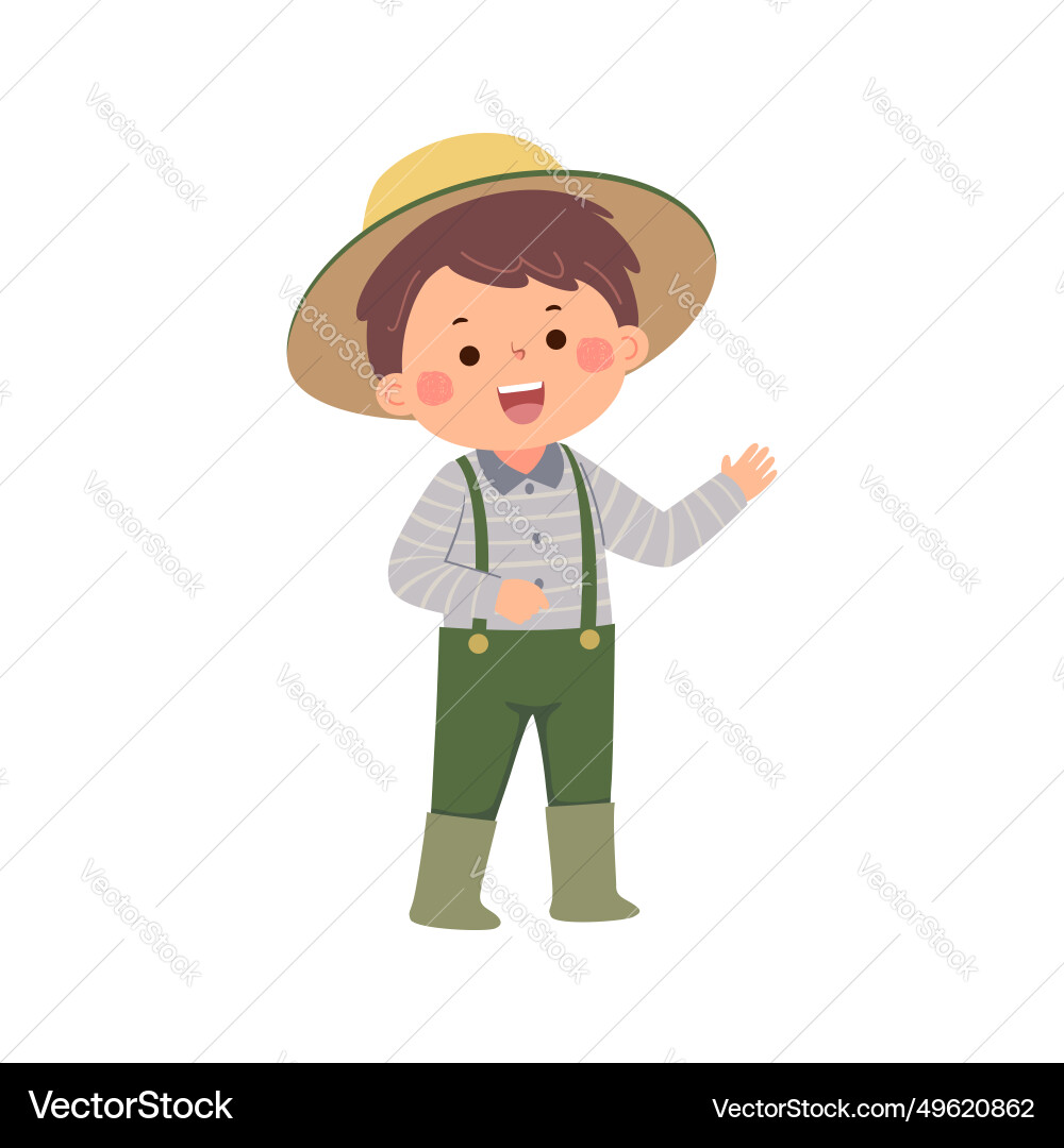 Little boy farmer or gardener showing his hand Little boy farmer or gardener showing his hand vector image
