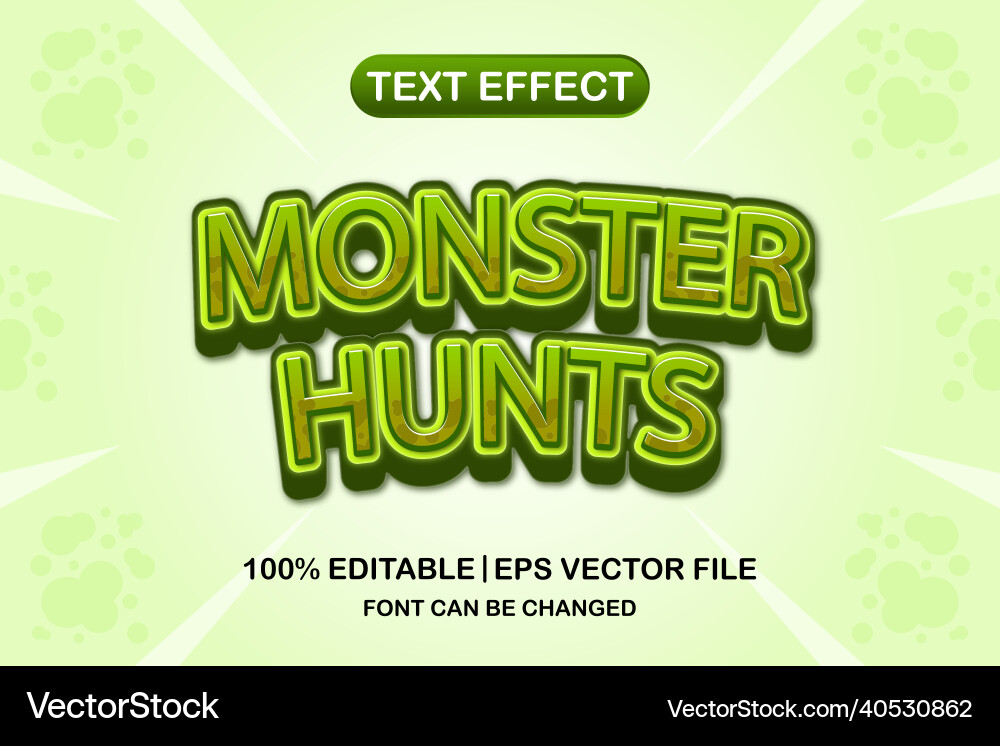Monster hunts 3d editable text effect Vector Image
