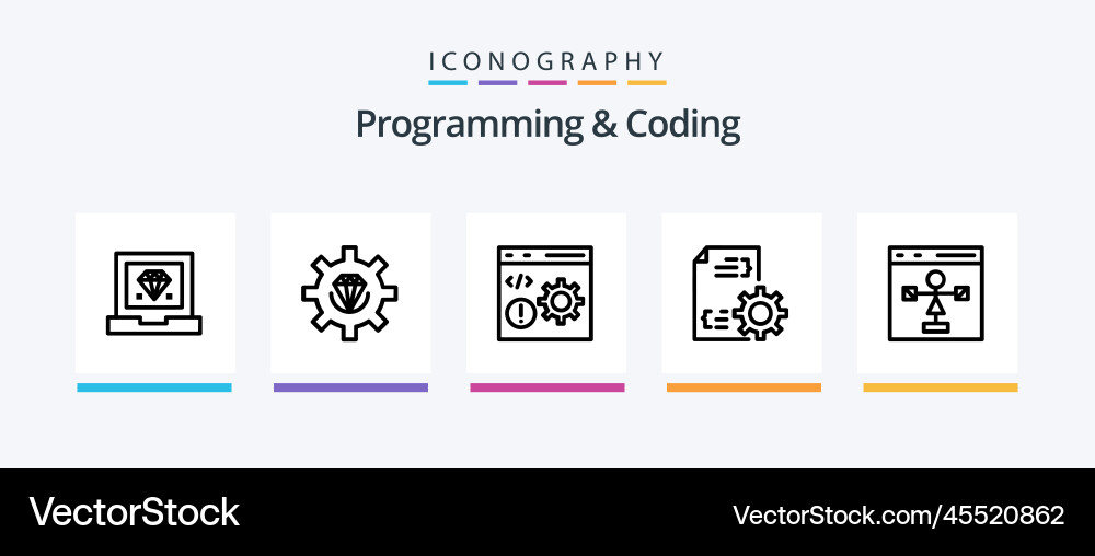Programming and coding line 5 icon pack including vector image