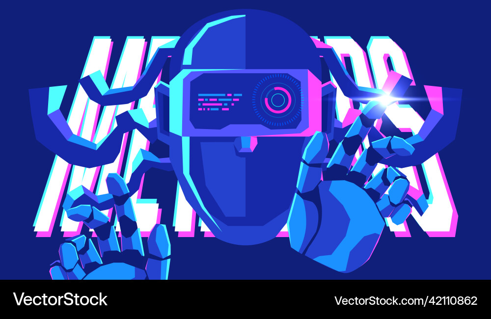 Robot head in augmented or virtual reality Robot head in augmented or virtual reality vector image