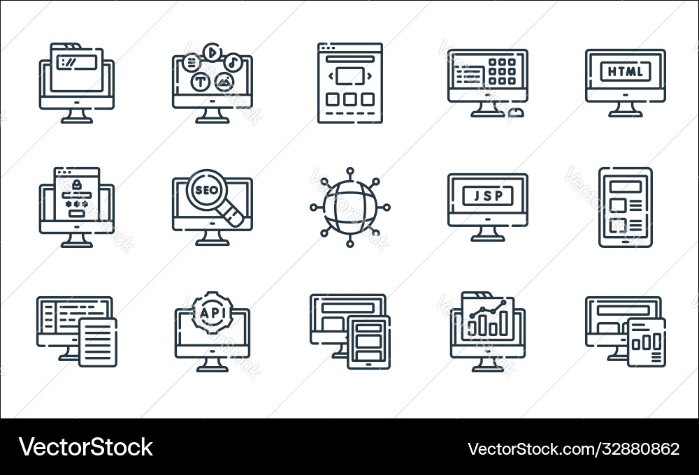 Web-Entwicklung Linie Icons lineare Set Qualität Web-Entwicklung Linie Icons lineare Set Qualität vektorbild