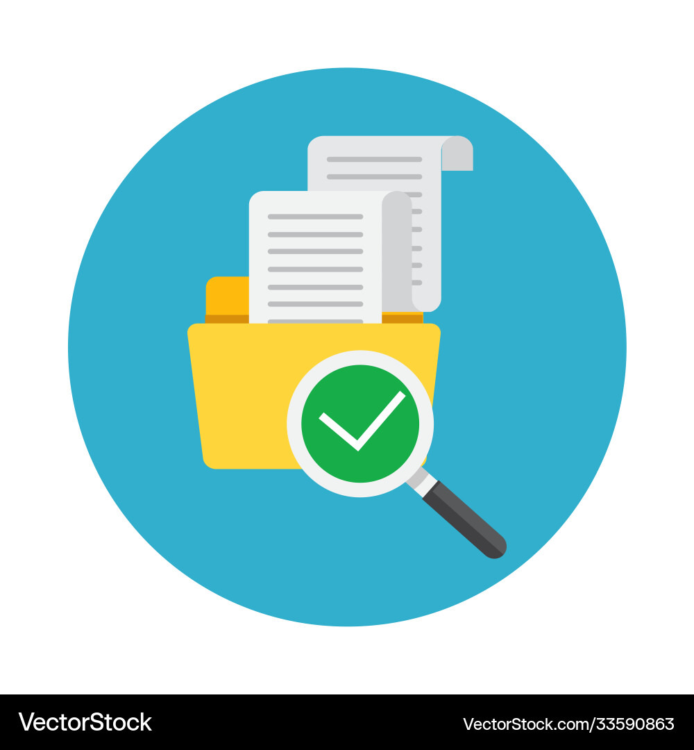 File folder directory and magnifying glass tick vector image