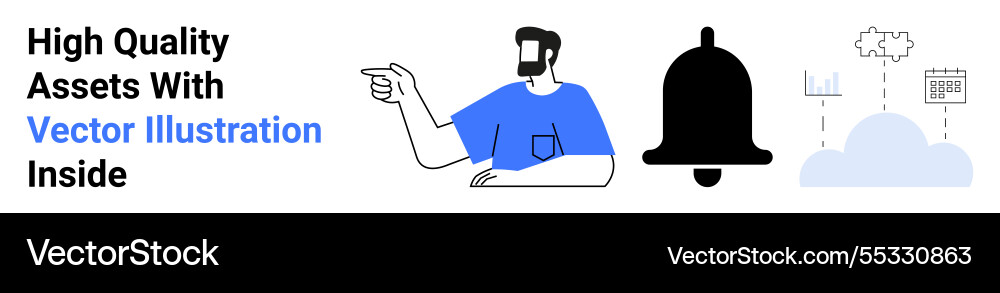 Man pointing notification bell and cloud Vector Image