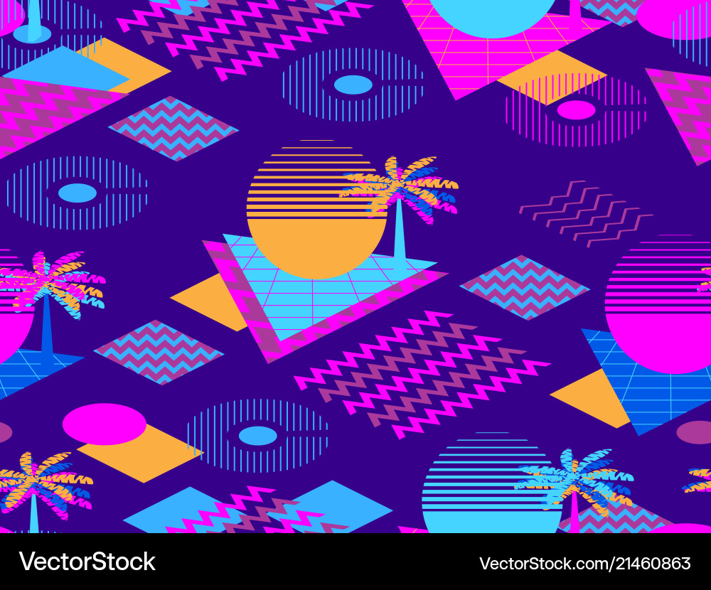 Memphis seamless pattern with palm tree geometric Vector Image