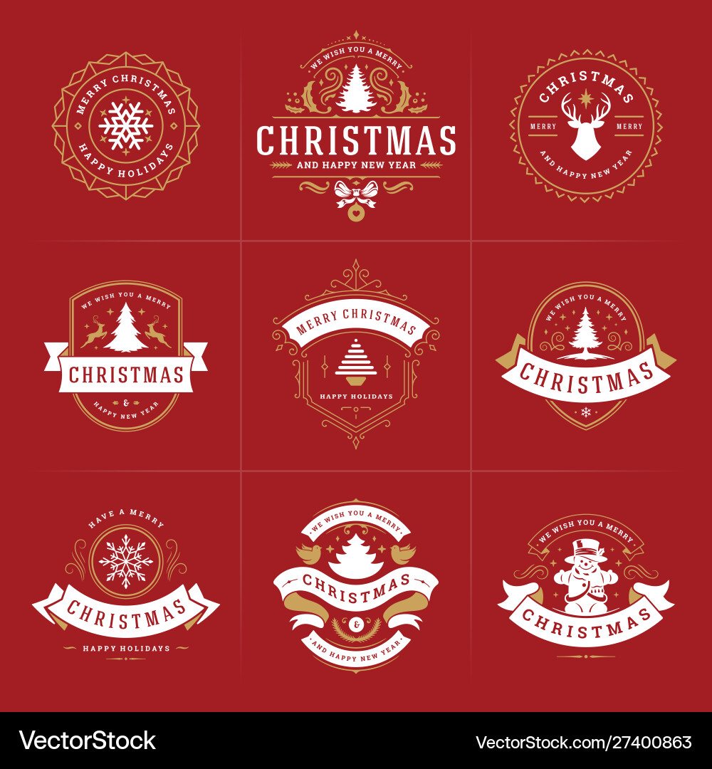 Merry christmas ornate labels and badges vector image