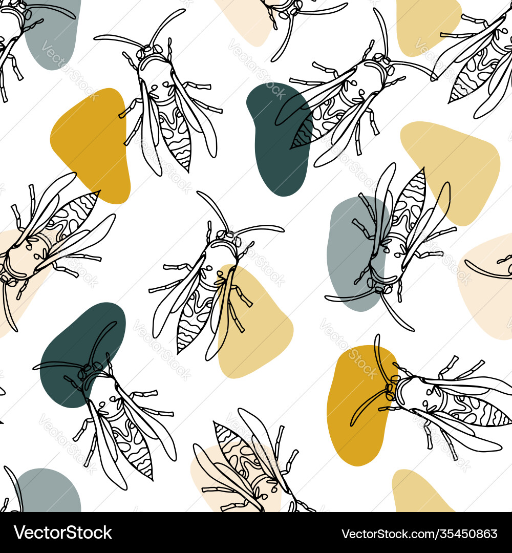 Seamless pattern with wasps insects and shapes Seamless pattern with wasps insects and shapes vector image