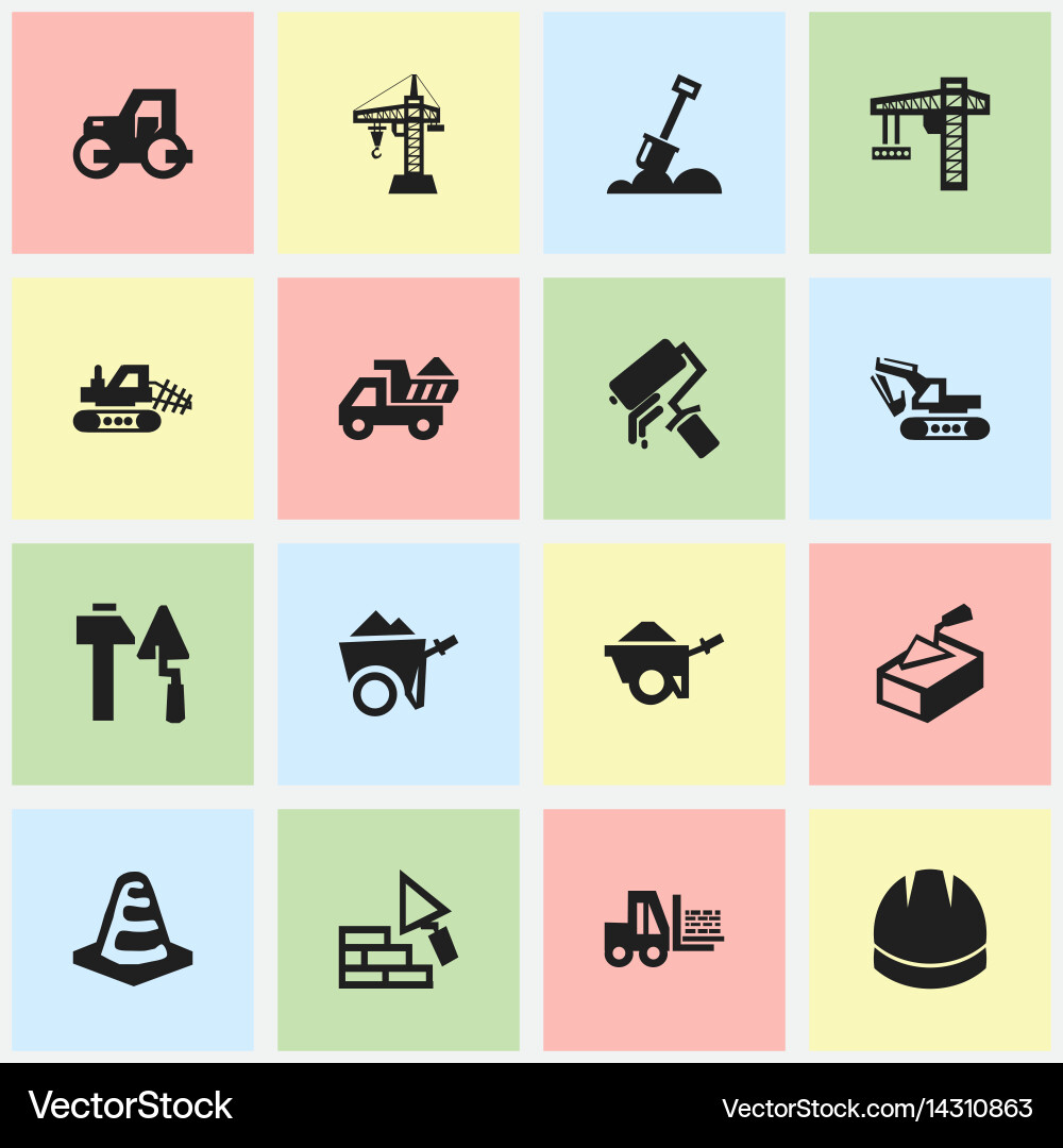 Set of 16 editable building icons includes vector image
