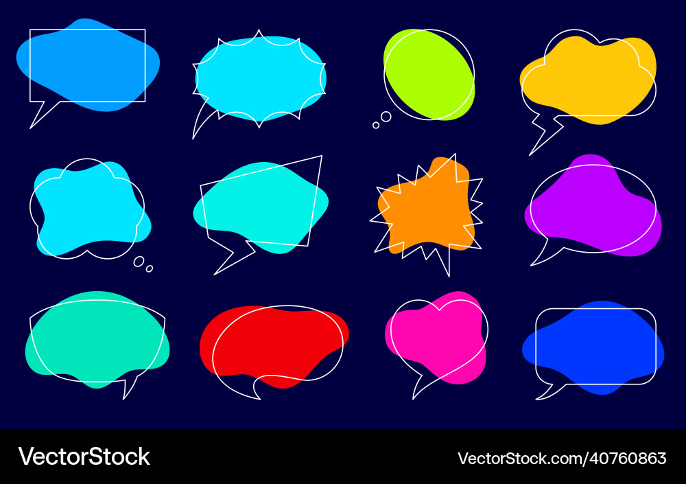 Speech bubble liquid shape color line flat set Speech bubble liquid shape color line flat set Vector Image