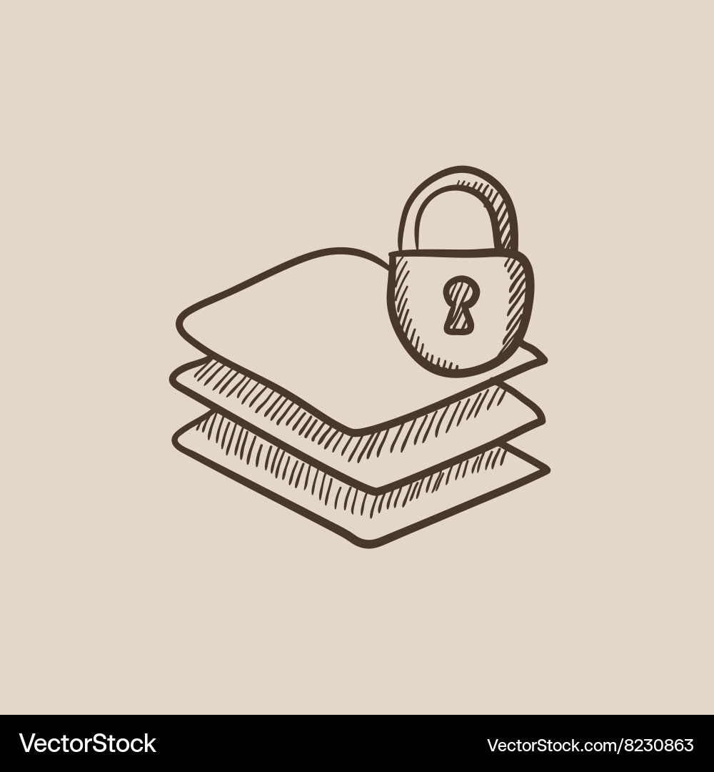 Stack of papers with lock sketch icon vector image