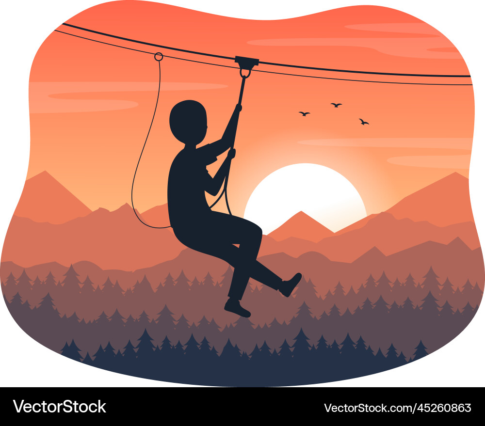 Zip line with visitors walking on an obstacle Vector Image