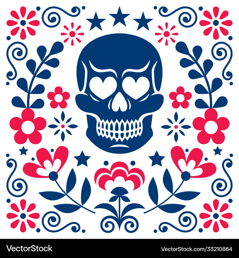 Calavera Floral Skull Halloween Vector Image