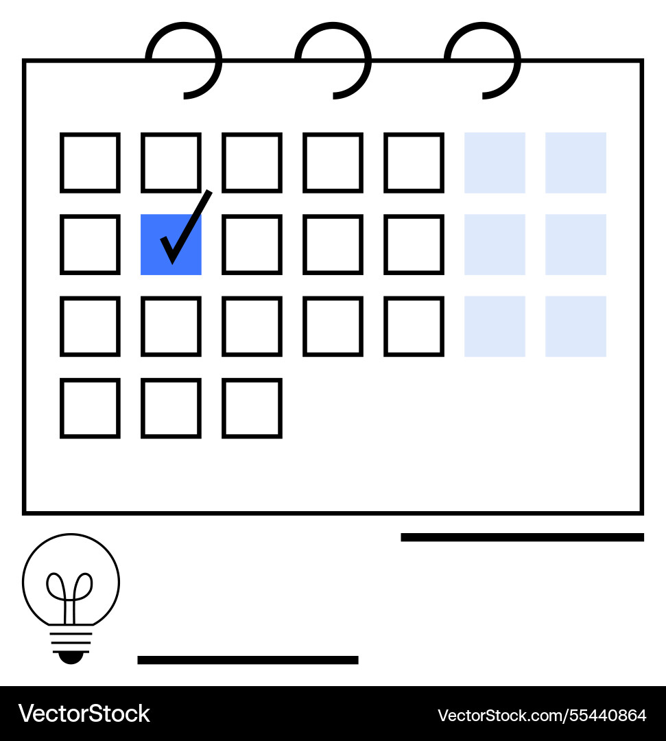 Calendar with marked date and lightbulb Calendar with marked date and lightbulb vector image