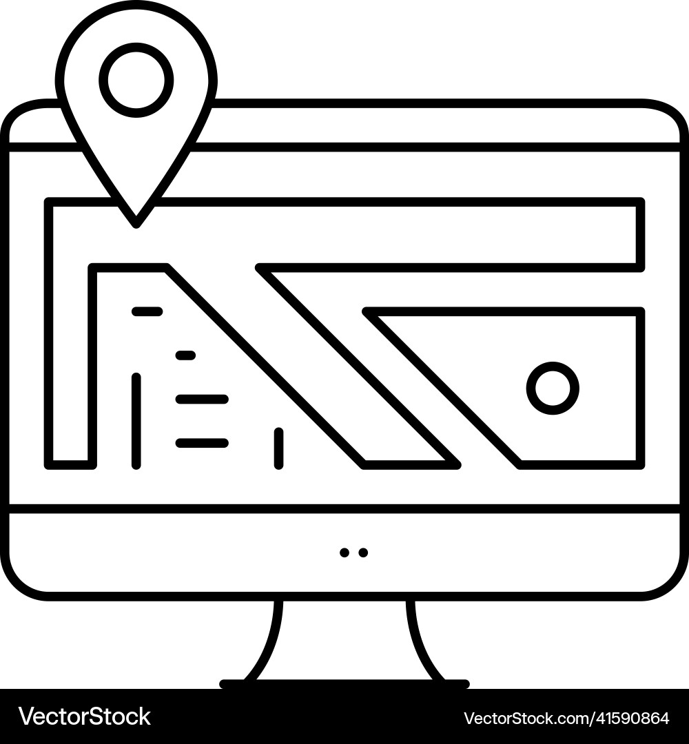 Computer monitor map location line icon Computer monitor map location line icon vector image