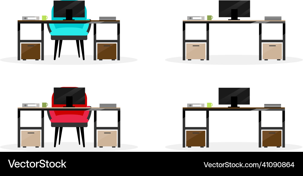 Computertisch flache Farbobjekte Set Computertisch flache Farbobjekte Set vektorbild