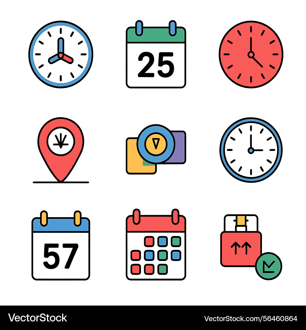 Date time address icon set event icons Vector Image