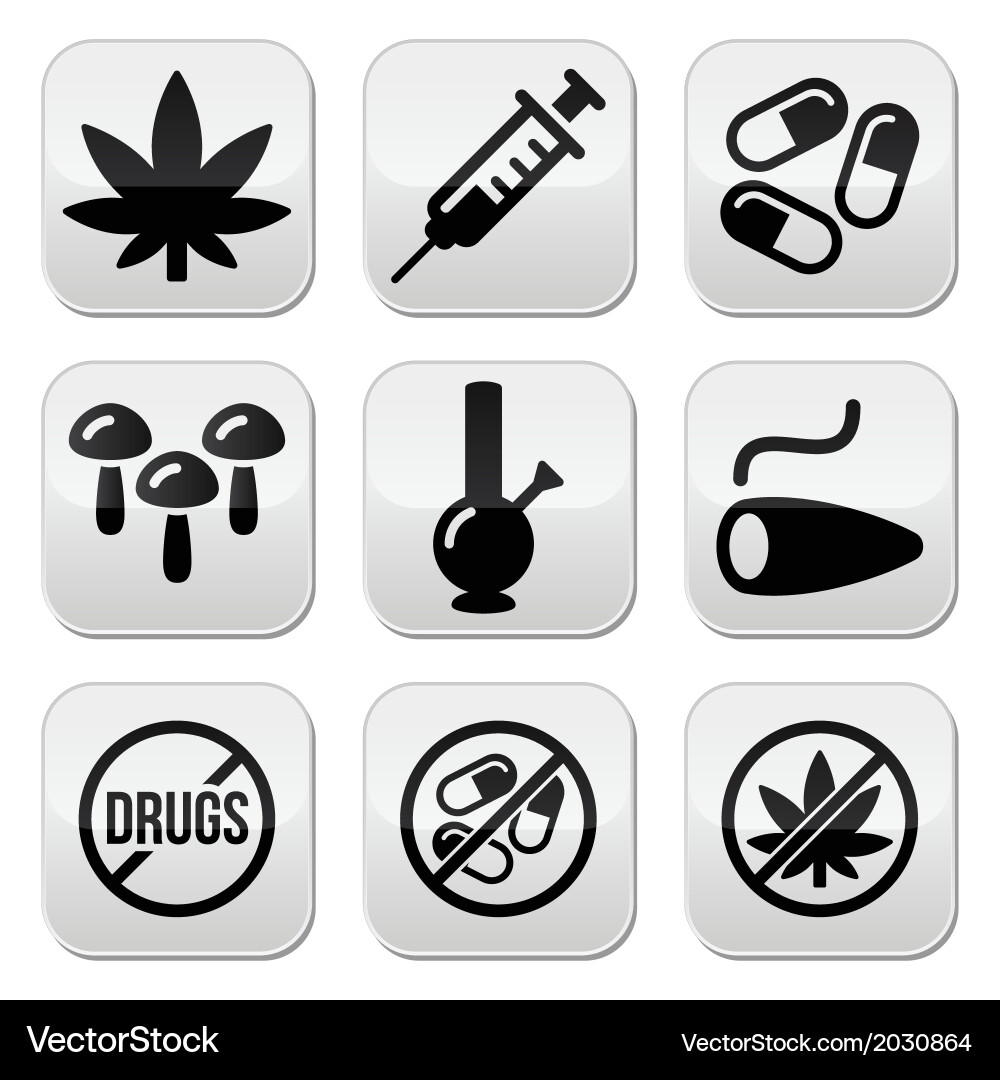Drugs & Addiction Icon Set Vector Image