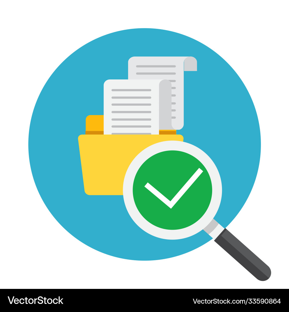 File folder directory and magnifying glass tick File folder directory and magnifying glass tick vector image