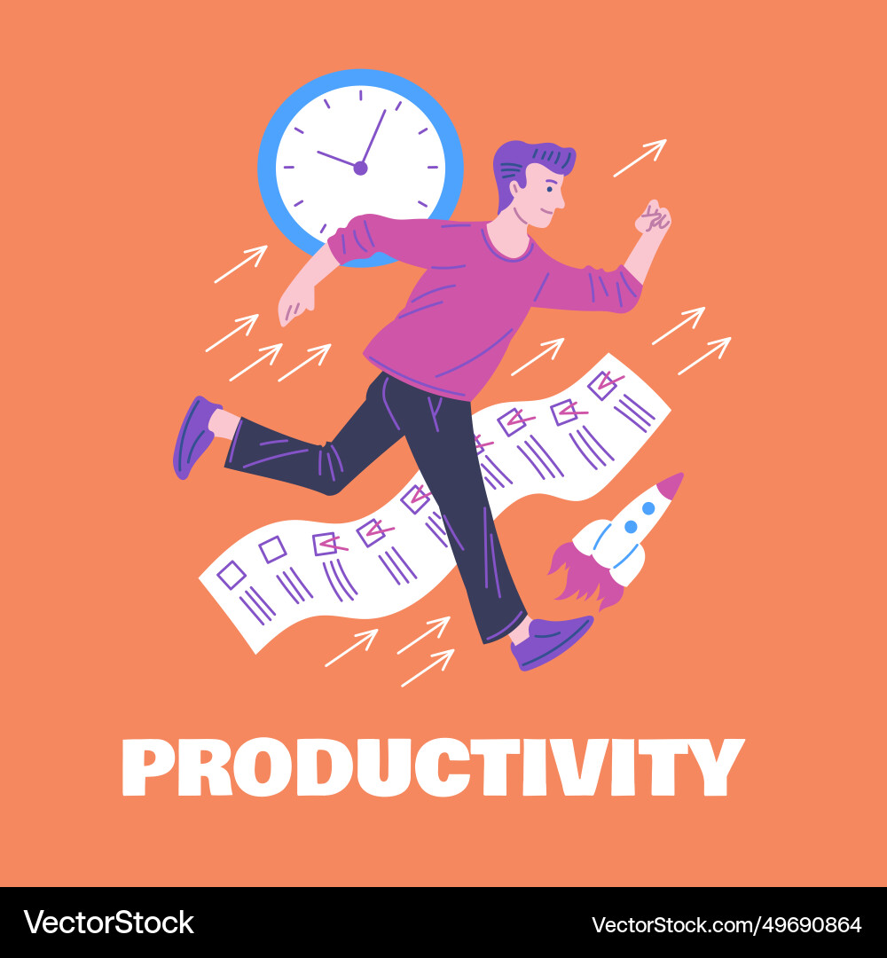 Man runs fast like a rocket to get everything done Man runs fast like a rocket to get everything done Vector Image