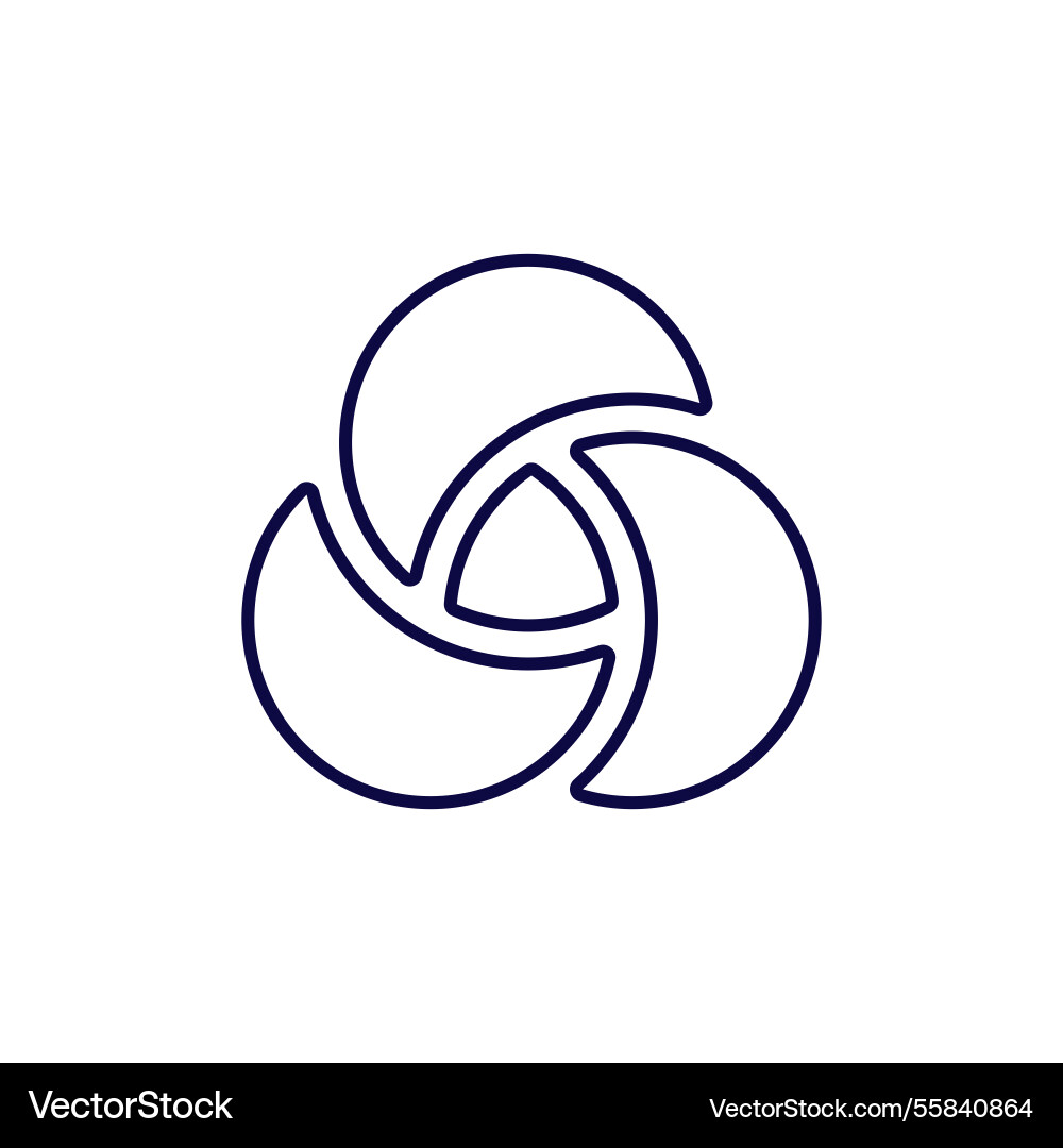 Minimalist circular symbol with three interlocking vector image