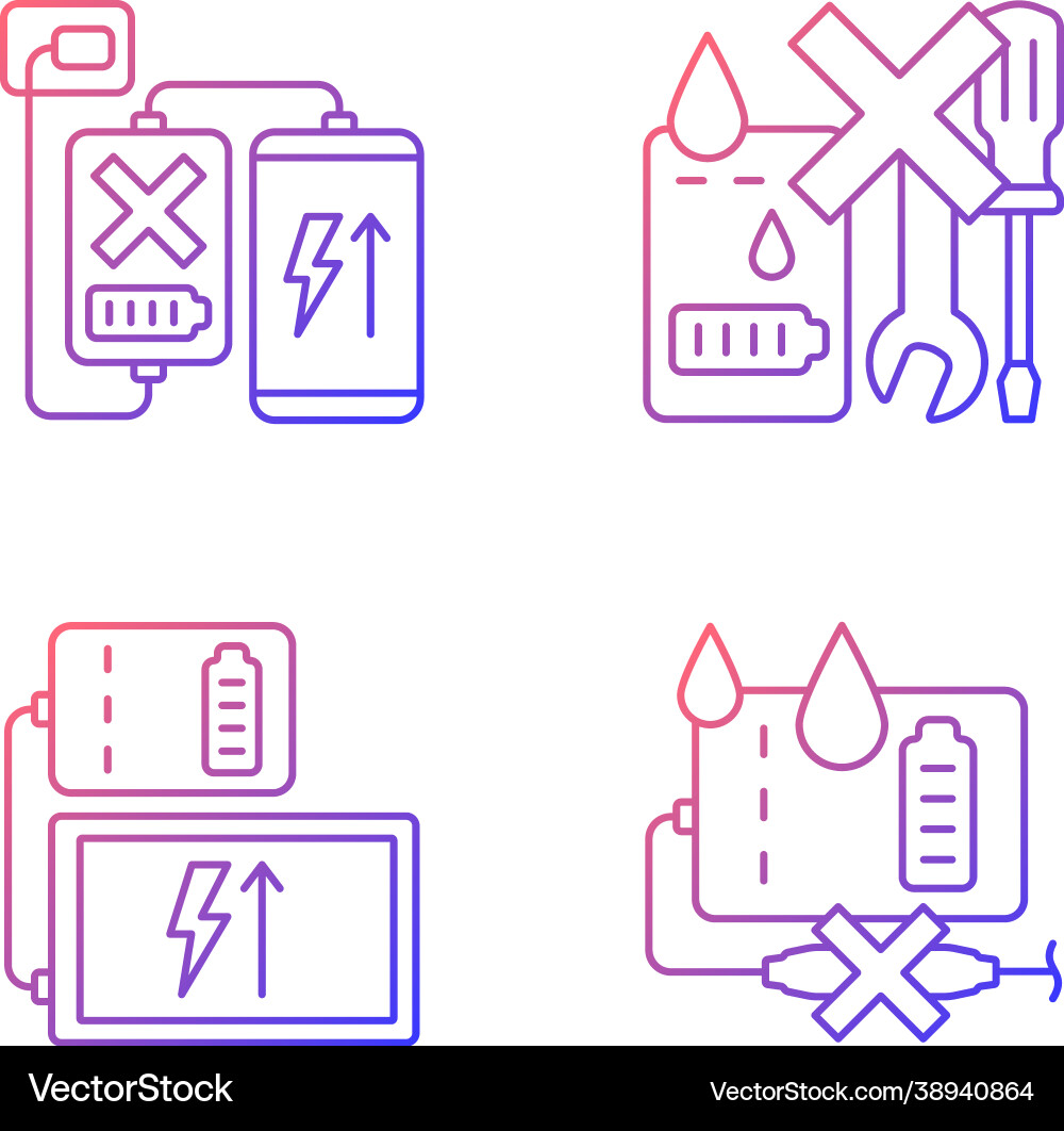 Powerbank use gradient linear manual label icons Powerbank use gradient linear manual label icons vector image
