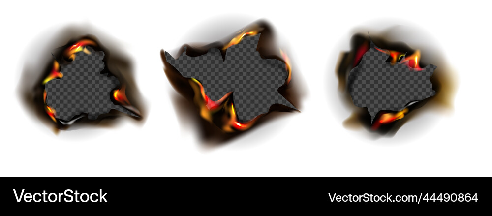 Realistic burnt paper holes icon set Realistic burnt paper holes icon set vector image