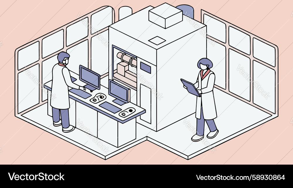 Scientists analyzing data in a clean lab design Vector Image