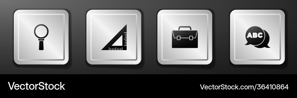 Set magnifying glass triangular ruler briefcase Set magnifying glass triangular ruler briefcase vector image