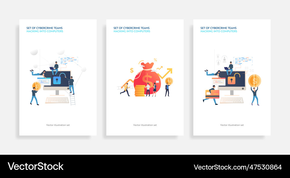 Set of cybercrime teams hacking into computers Vector Image
