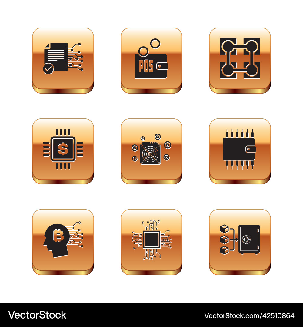 Set smart contract bitcoin think processor asic vector image