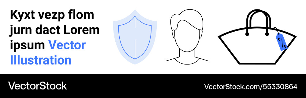 Shield minimalistic face and handbag with tag Shield minimalistic face and handbag with tag vector image