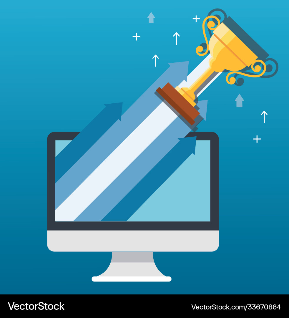 Trophy on arrow icon out computer Trophy on arrow icon out computer vector image