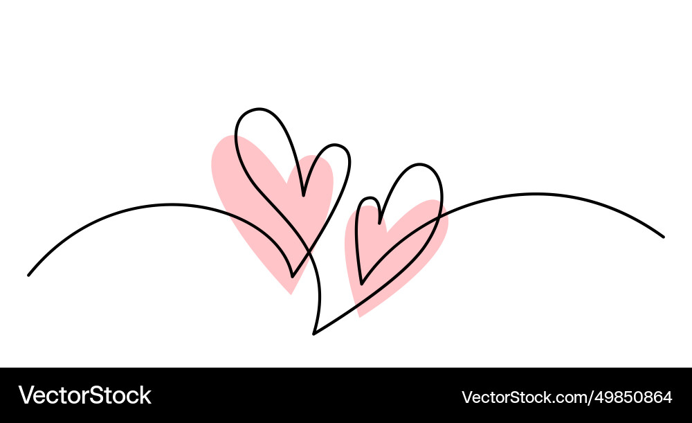 Two hearts in simple one line style and color Two hearts in simple one line style and color vector image