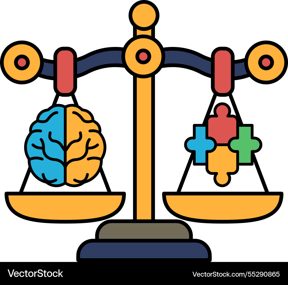 A scale with brain on one side and puzzle A scale with brain on one side and puzzle Vector Image