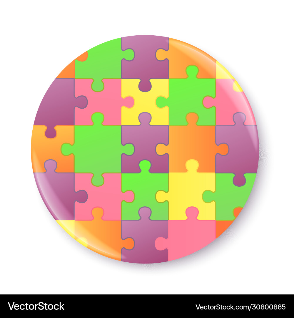 Badge or pin with puzzle pattern mockup realistic vector image