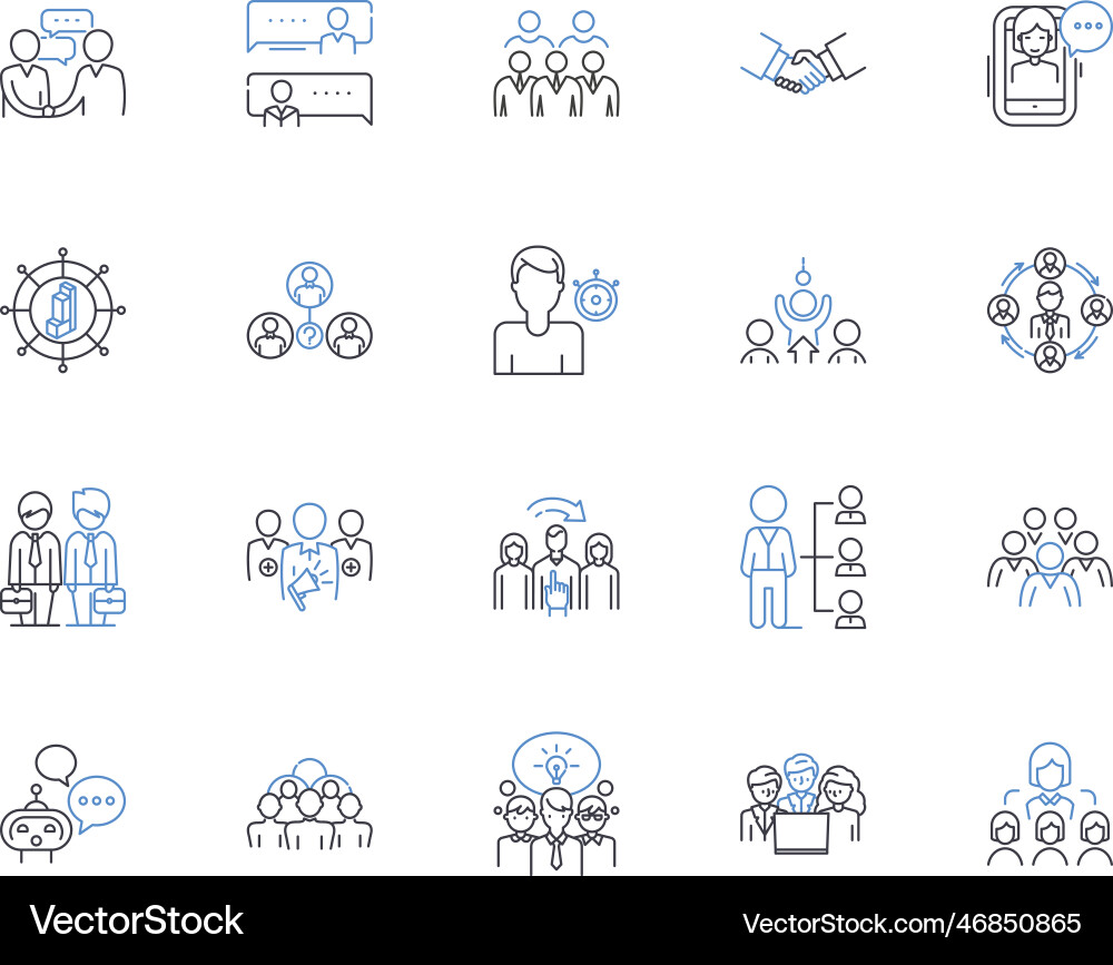 Collaborative action line icons collection unity vector image