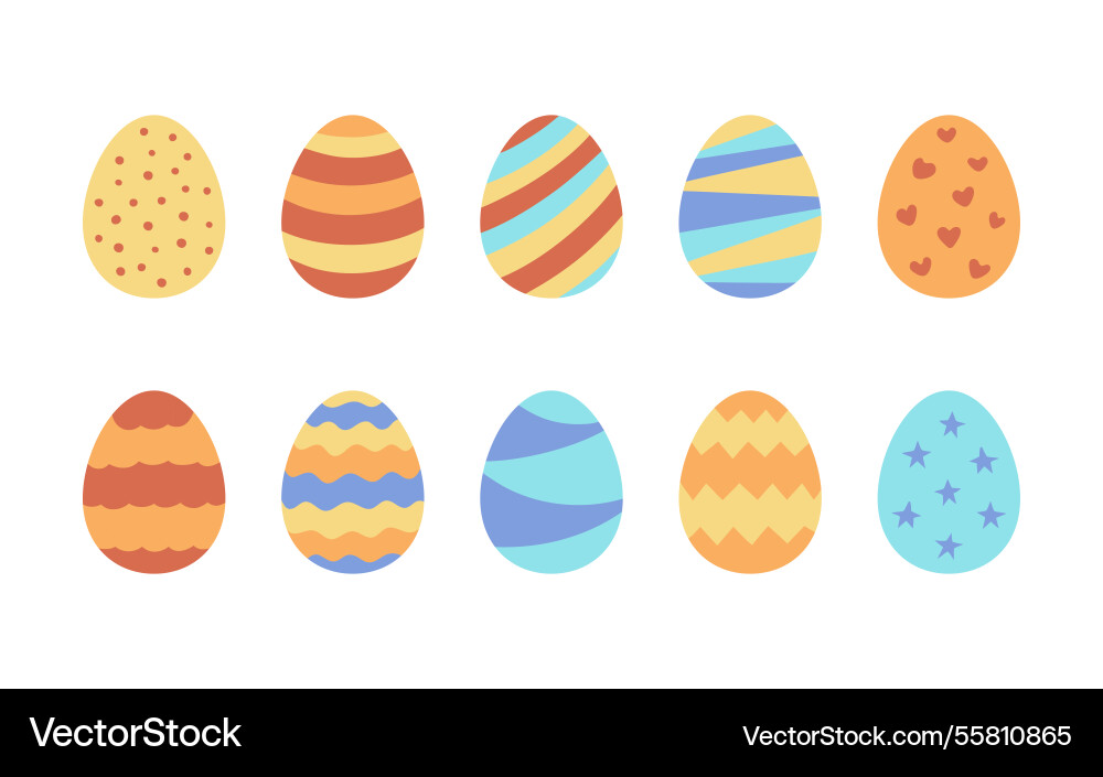 Decorated color easter eggs set egg in flat style Vector Image