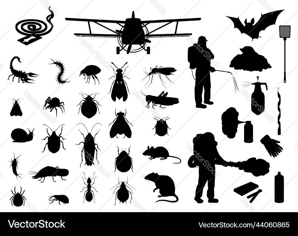 Pest Control Equipment Silhouettes Vector Image