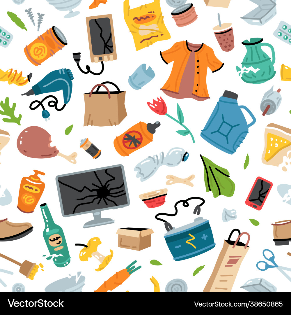 Recycling garbage seamless pattern with trash Recycling garbage seamless pattern with trash vector image